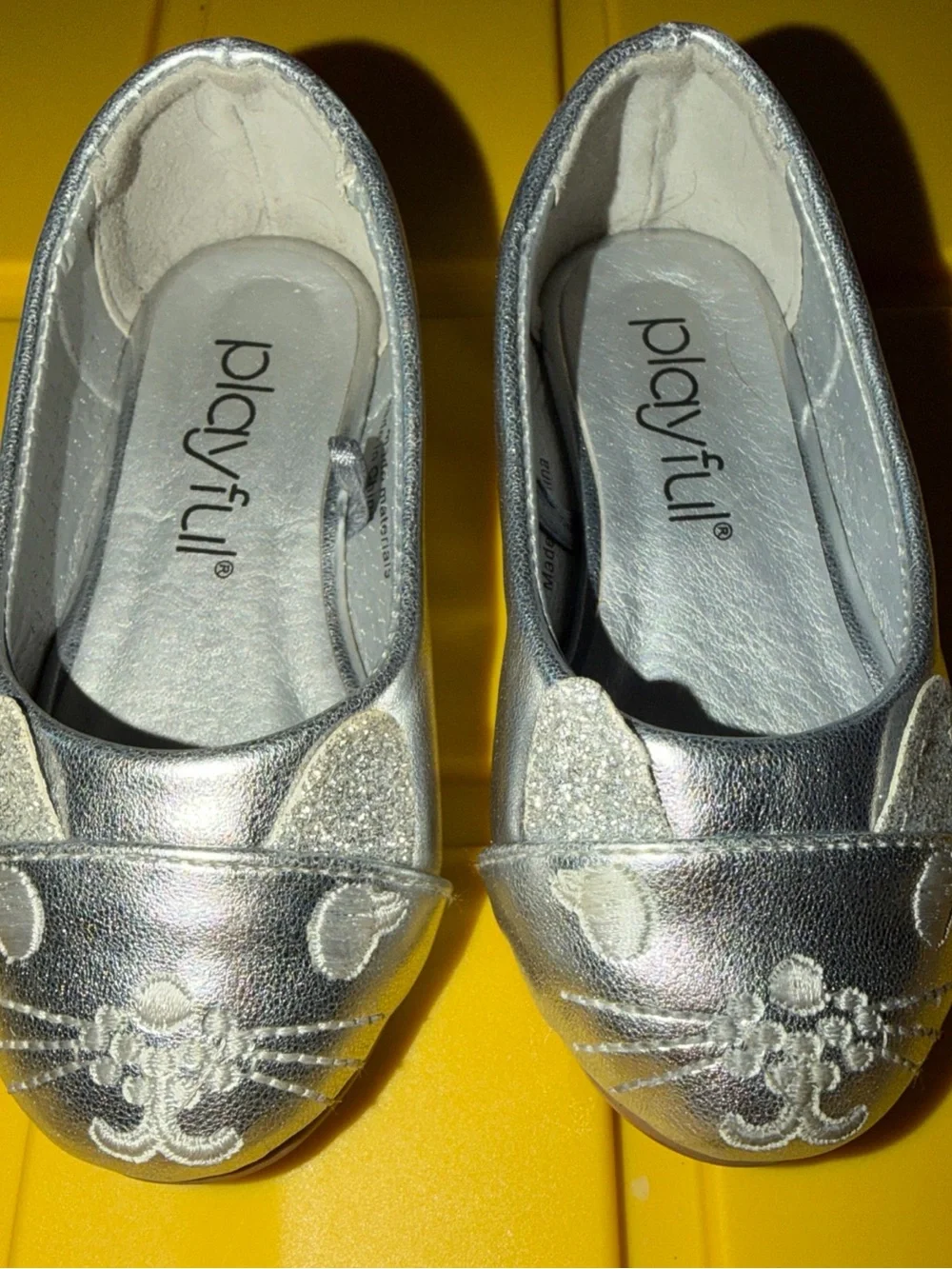 Playful® Silver Kids Cat-Accent Ballet Flats with Glitter Ears